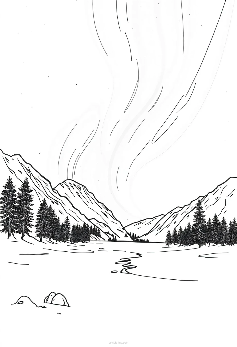 Northern Lights coloring page for kids