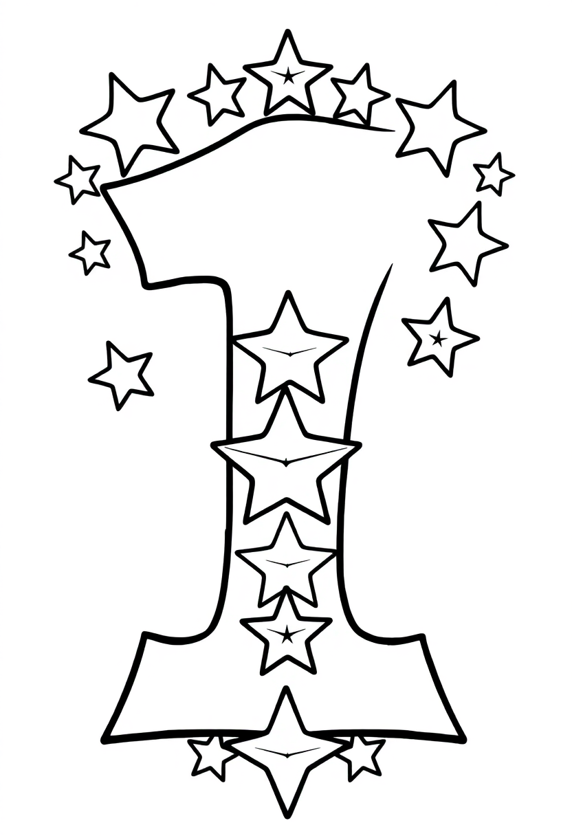 Number 1 with Stars coloring page for kids