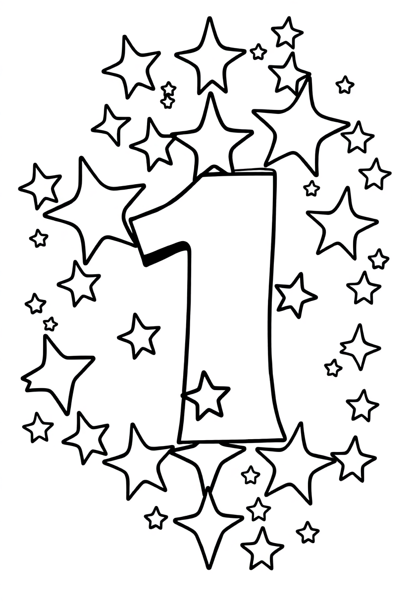 Number 1 with Stars coloring page for kids