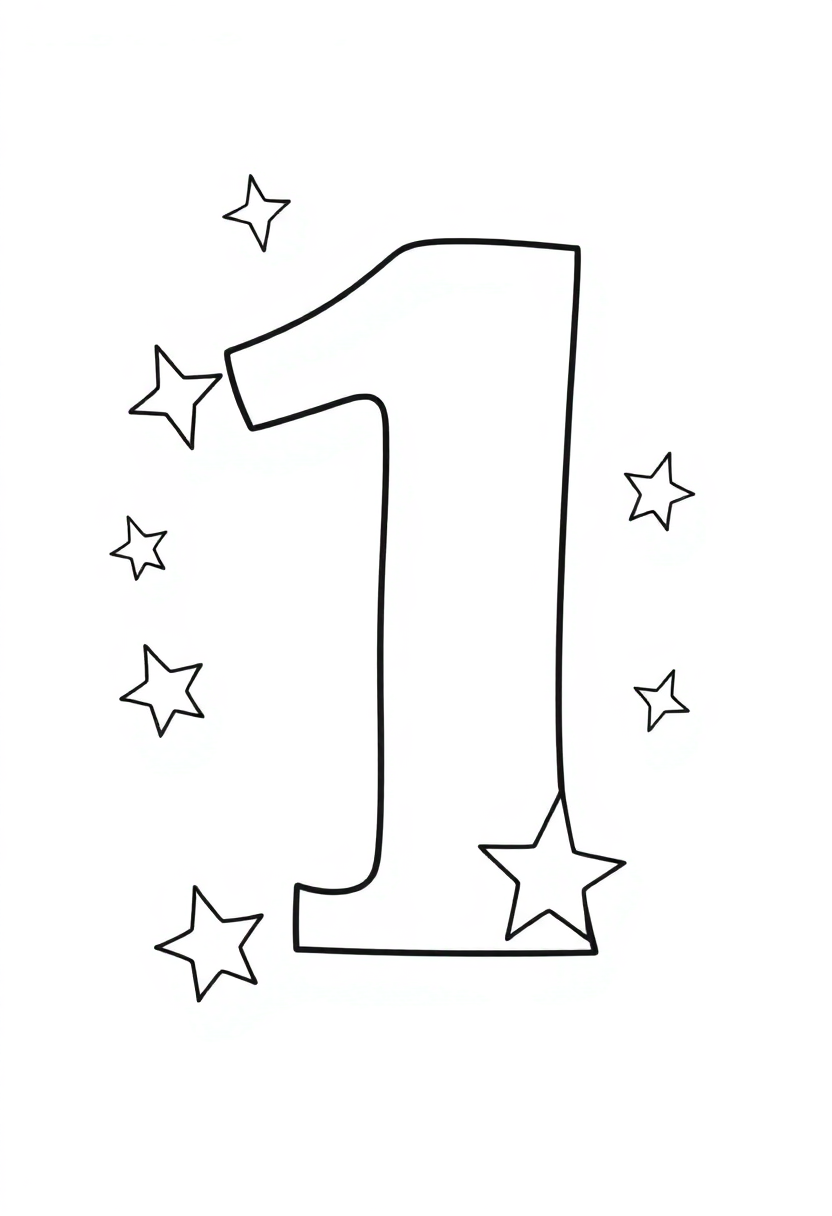 Number 1 with Stars coloring page for kids