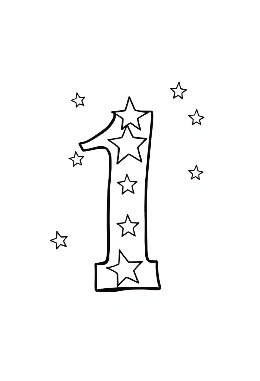 Number 1 with Stars coloring page for kids