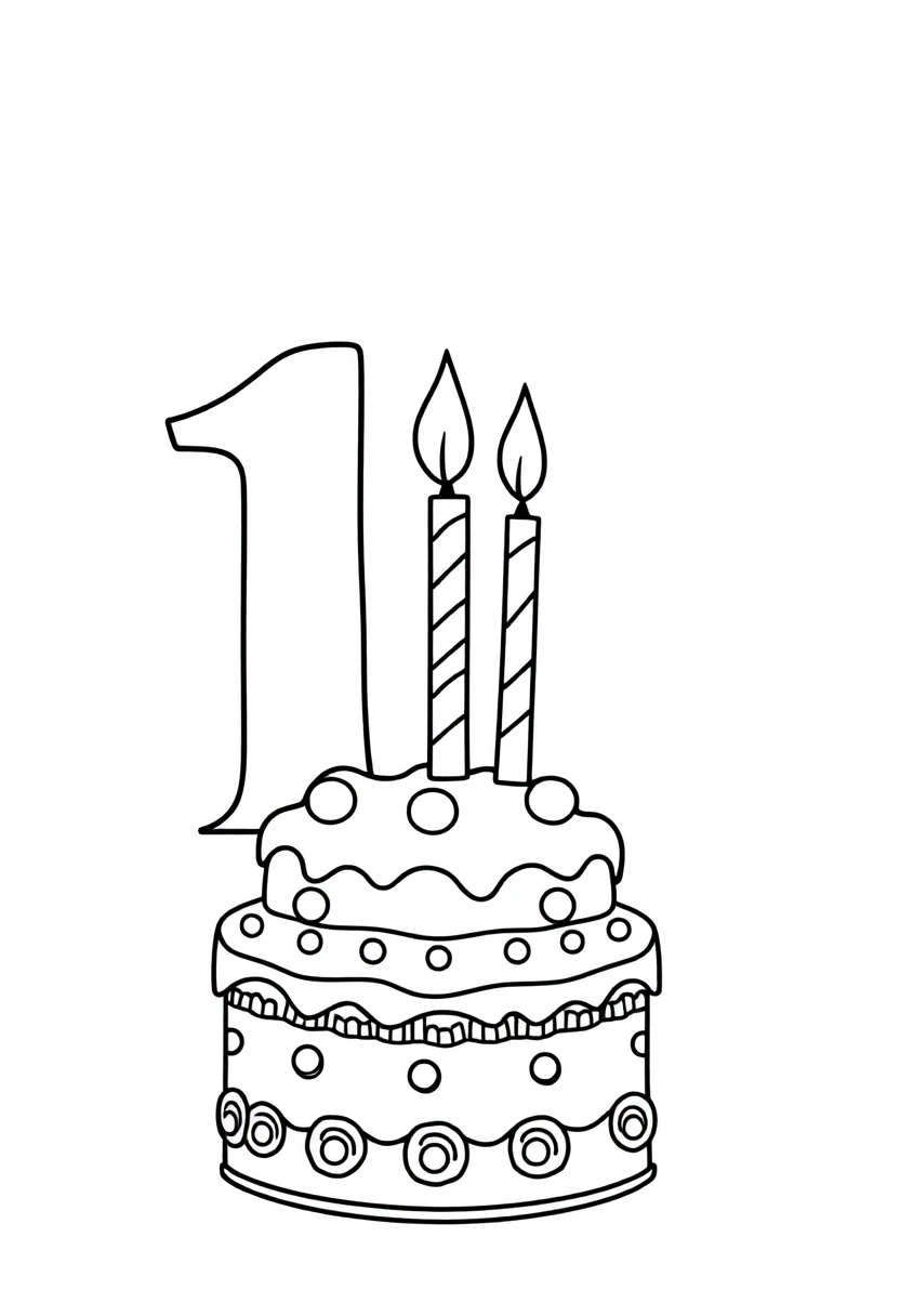 Number 10 with Birthday Cake coloring page for kids