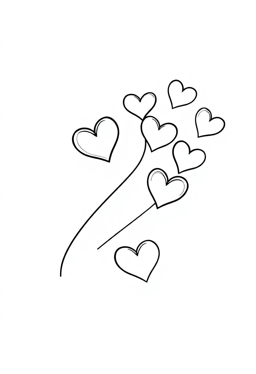 Number 2 with Hearts coloring page for kids