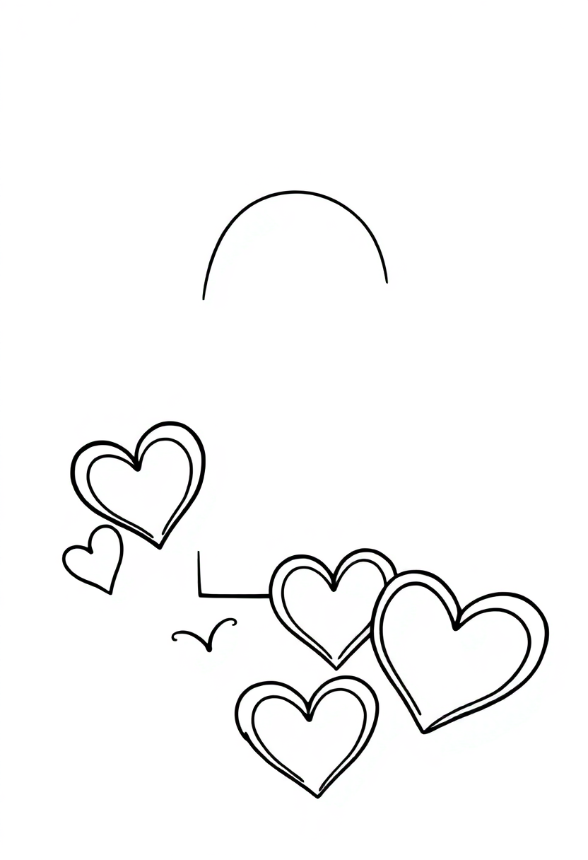 Number 2 with Hearts coloring page for kids