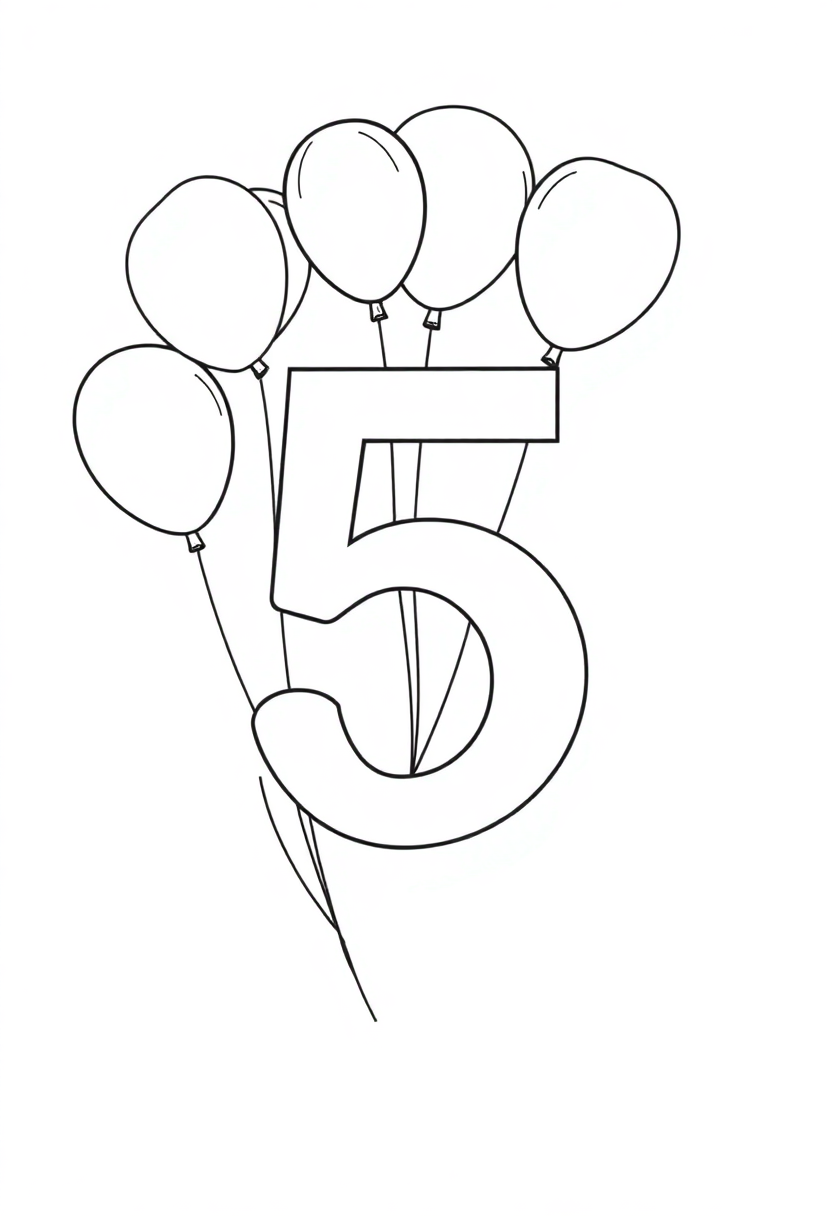 Number 5 With Balloons coloring pages