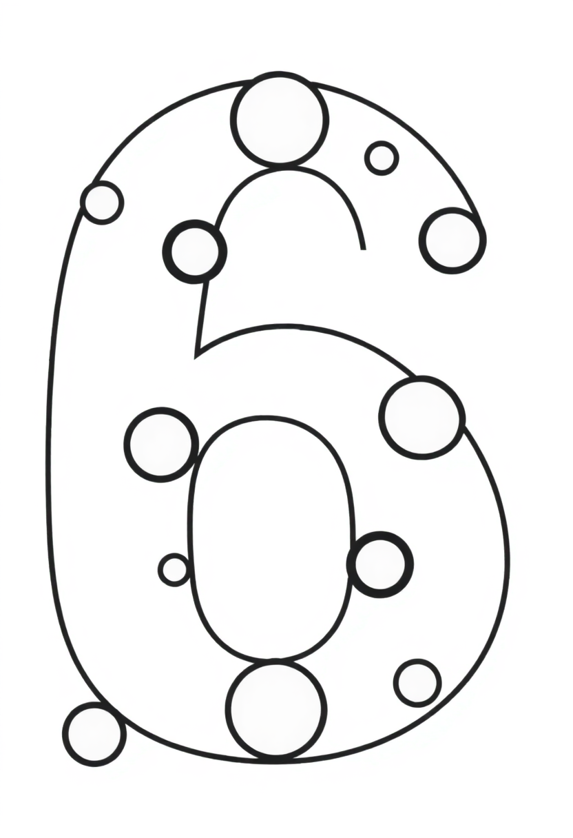 Number 6 with Dots and Circles coloring page for kids
