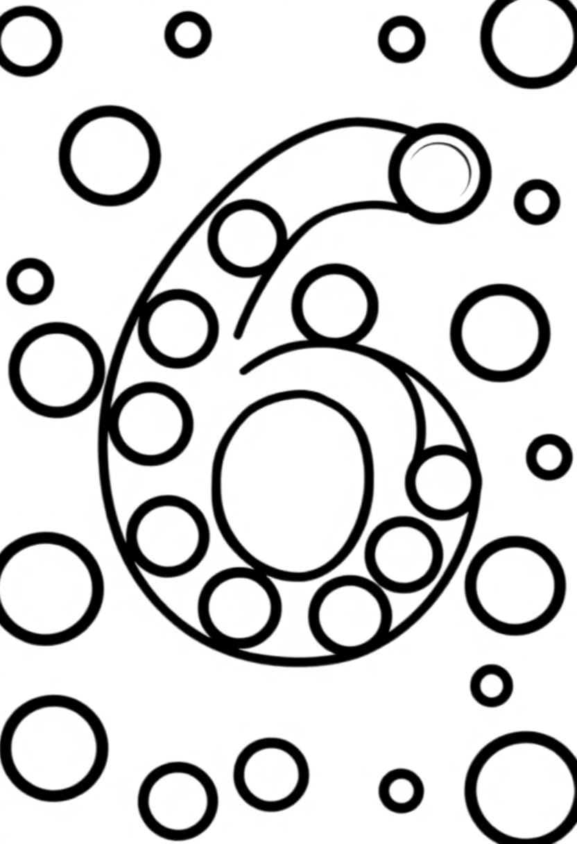 Number 6 with Dots and Circles coloring page for kids