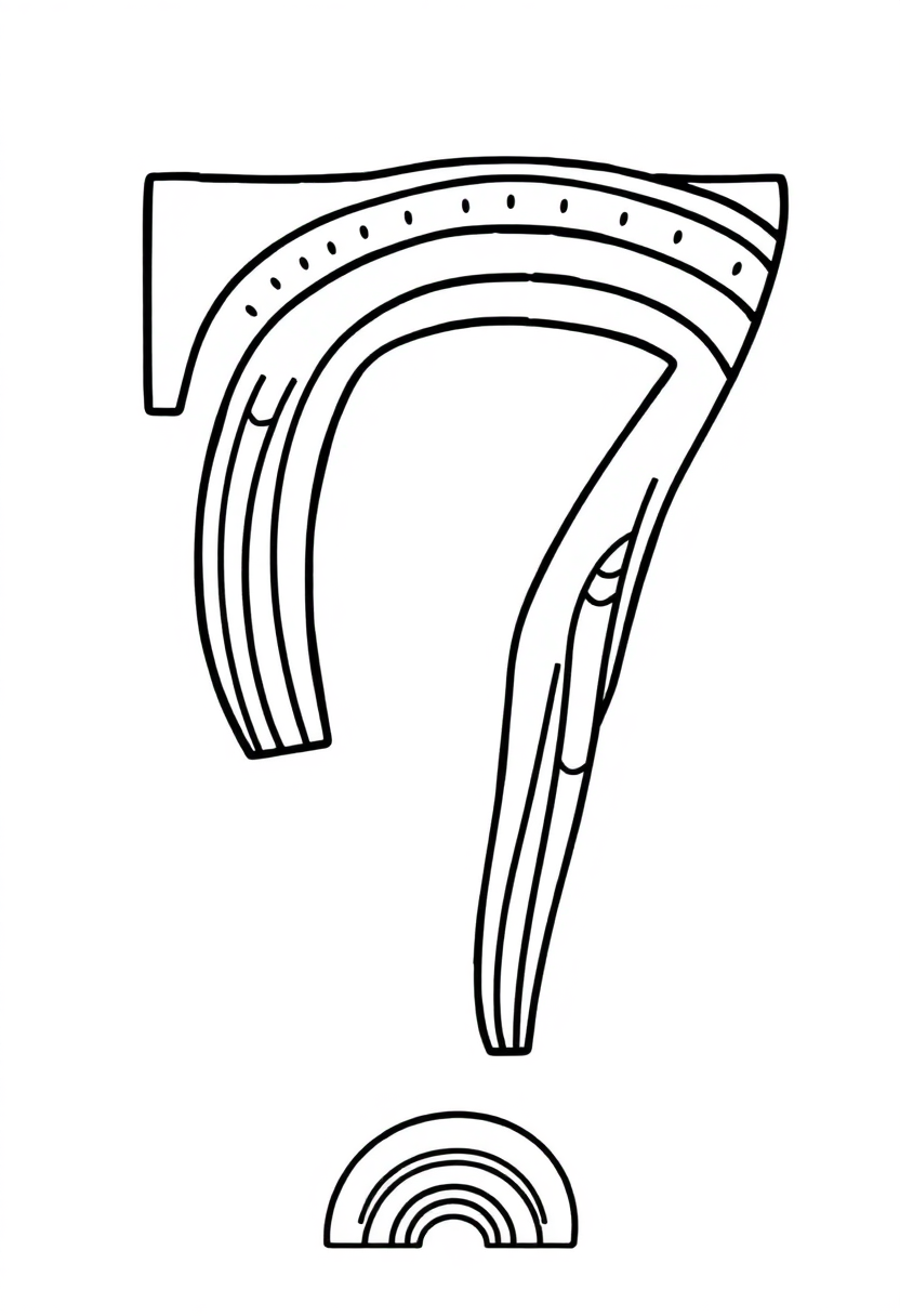 Number 7 with Rainbow Patterns coloring page for kids