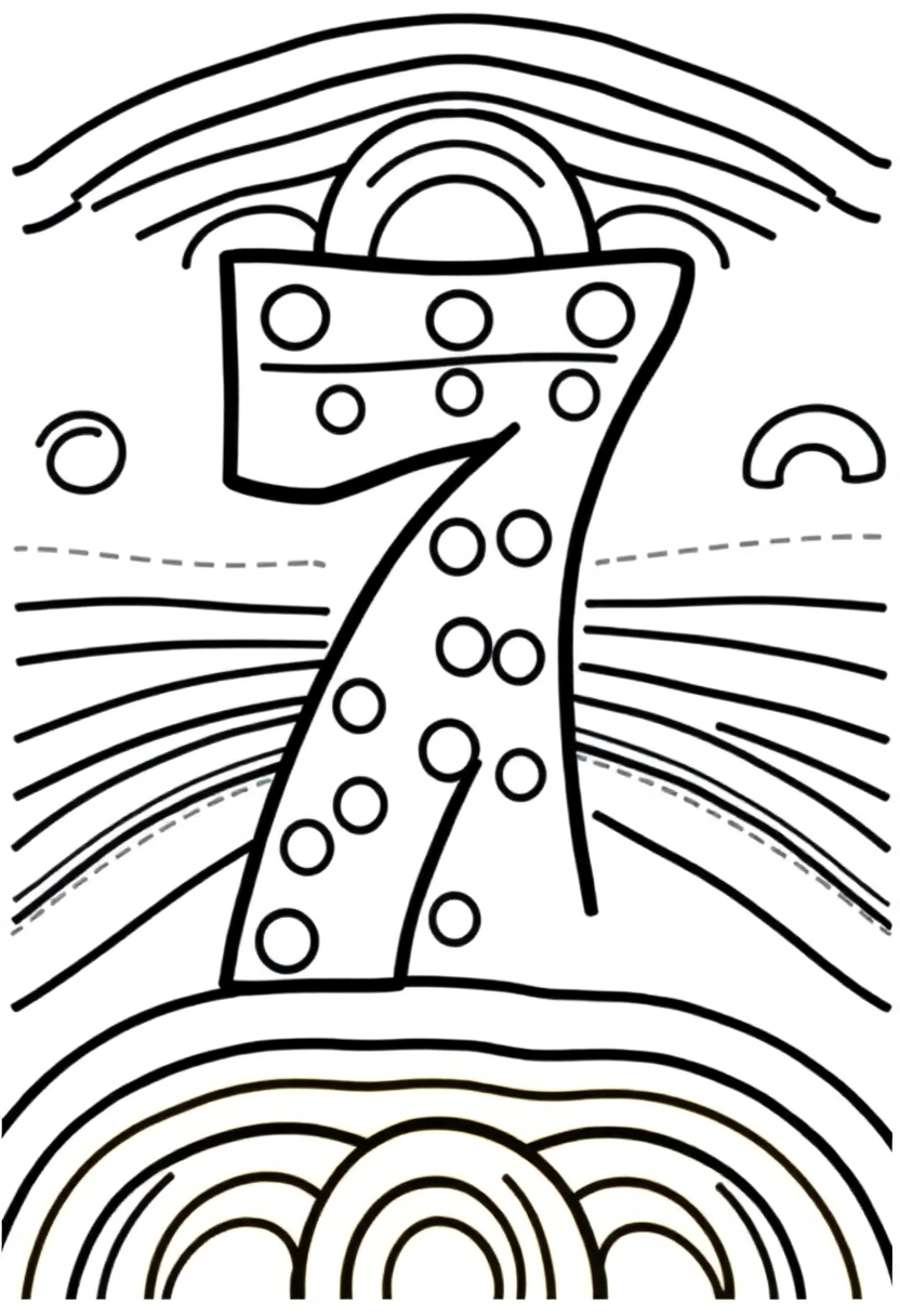 Number 7 with Rainbow Patterns coloring page for kids