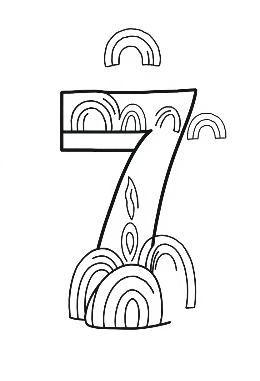 Number 7 with Rainbow Patterns coloring page for kids
