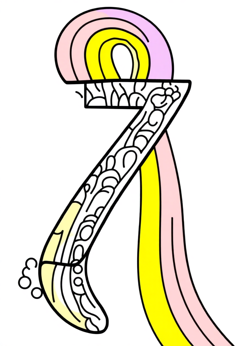 Number 7 with Rainbow Patterns coloring page for kids