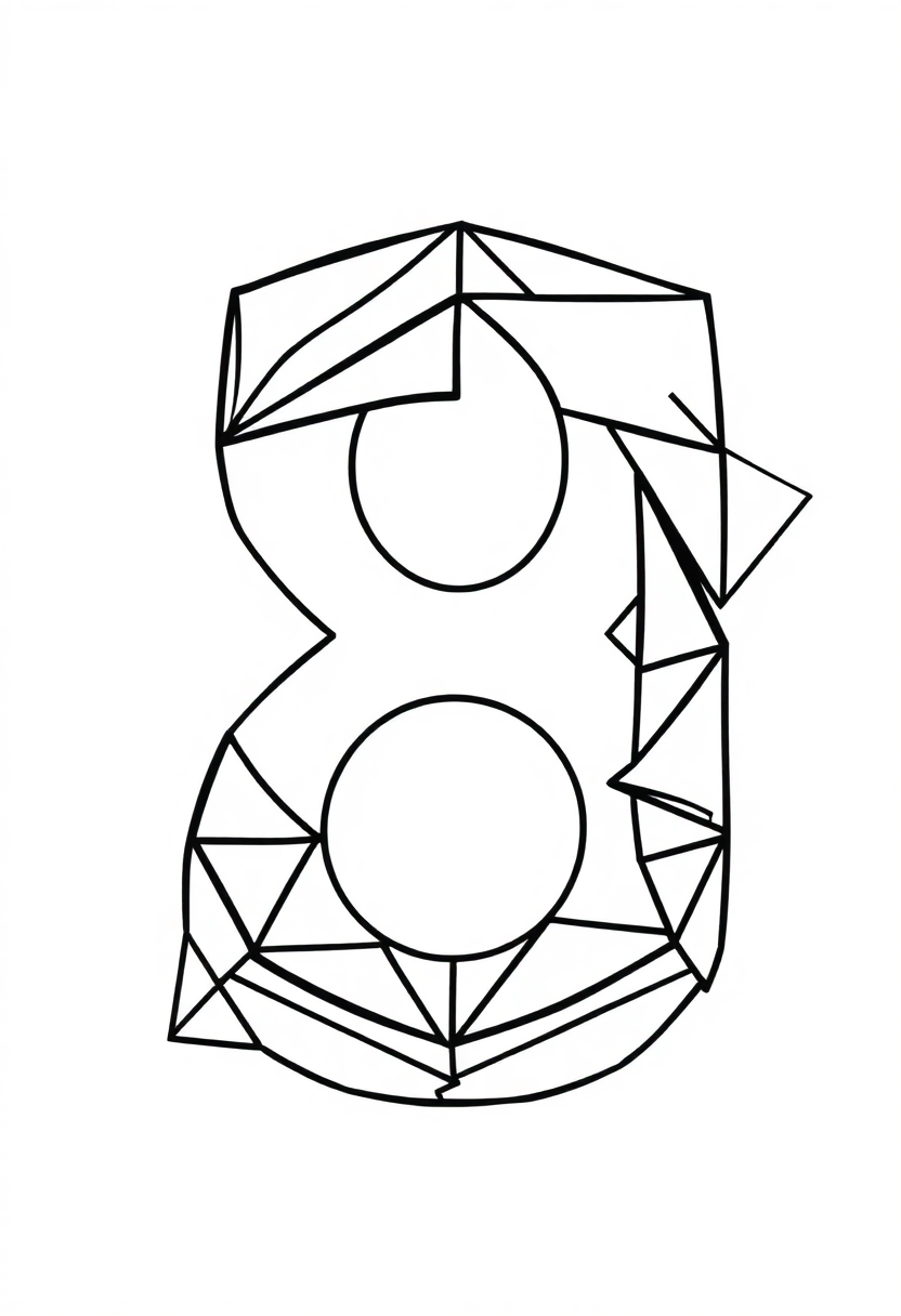 Number 8 with Geometric Shapes coloring page for kids