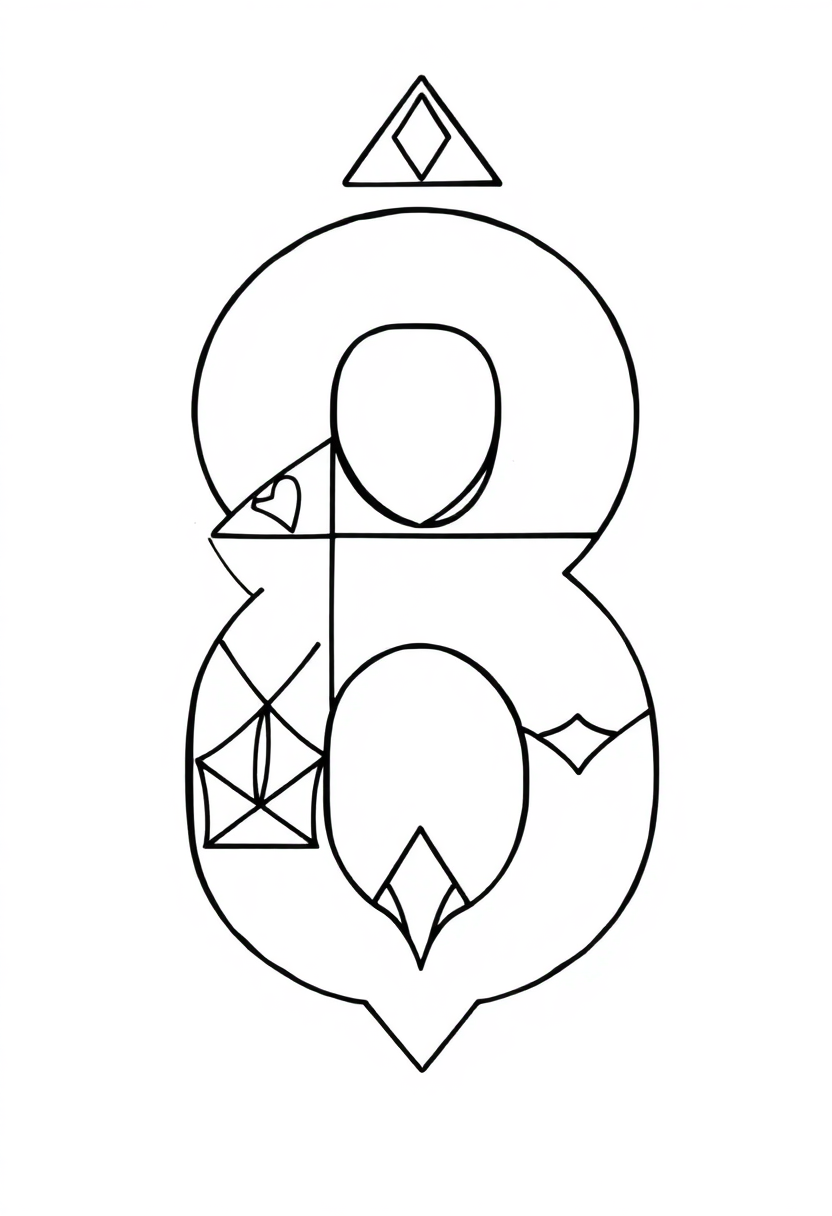 Number 8 with Geometric Shapes coloring page for kids