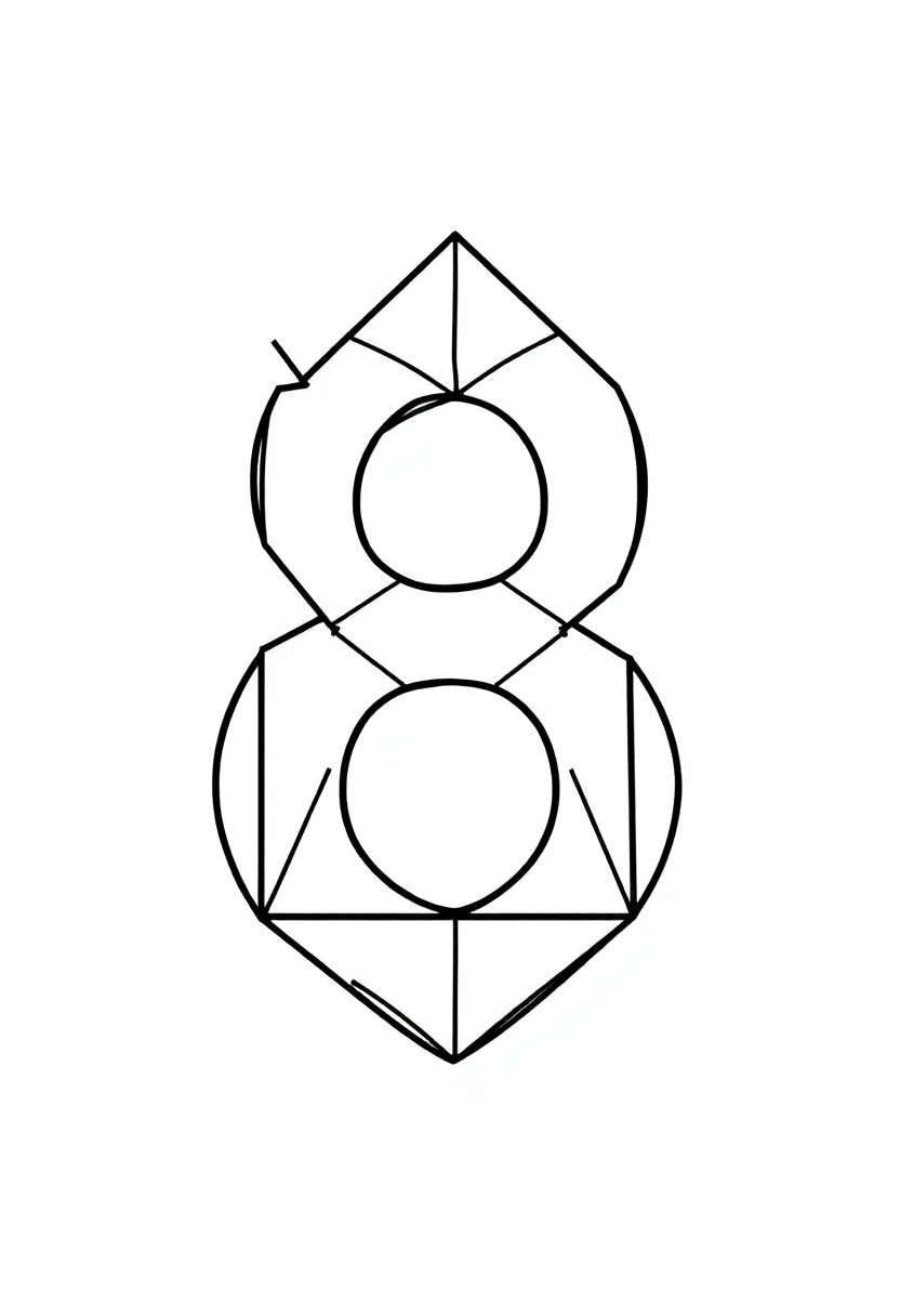 Number 8 with Geometric Shapes coloring page for kids