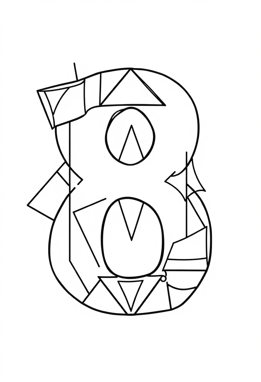 Number 8 With Geometric Shapes coloring pages