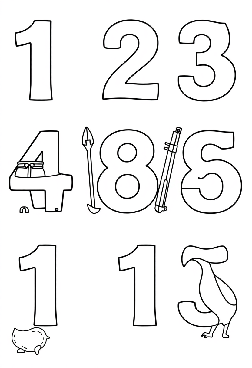 Numbers 1-10 with Objects coloring page for kids