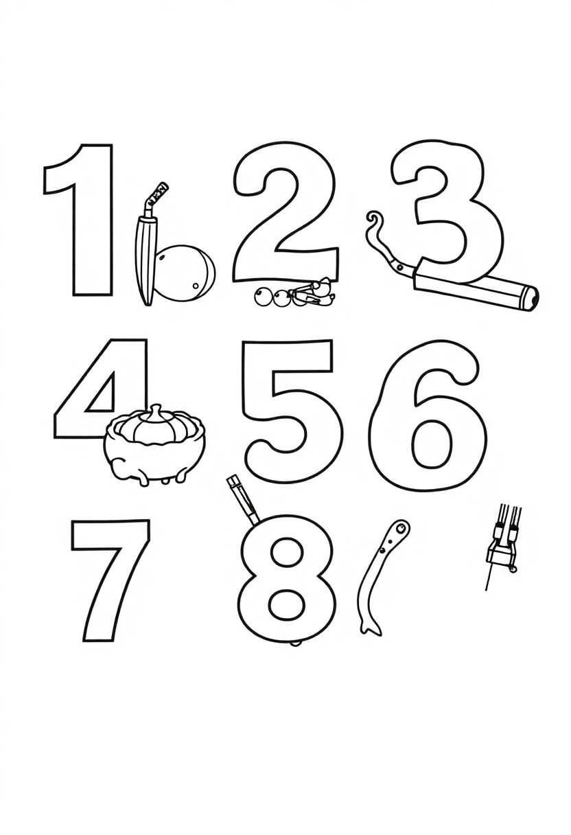 Numbers 1 10 With Objects coloring pages