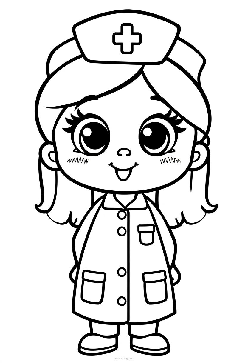 Nurse Cute Cartoon coloring page for kids