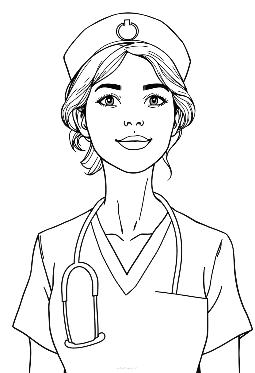 Nurse Cute Cartoon coloring page for kids
