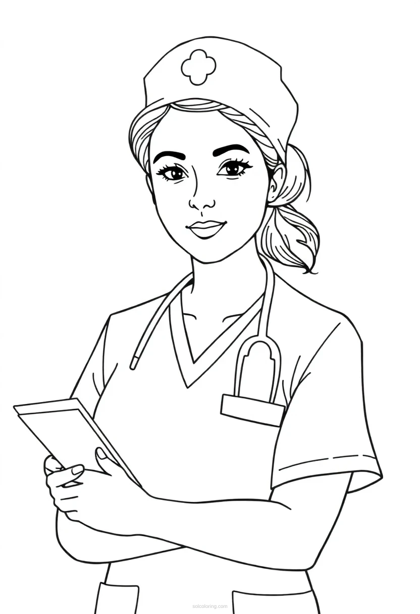 Nurse Cute Cartoon coloring page for kids