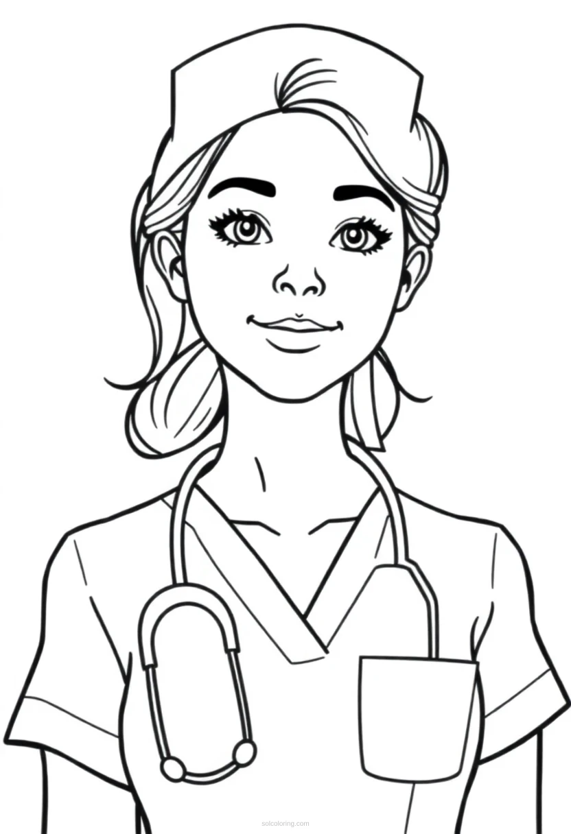 Nurse Cute Cartoon coloring page for kids