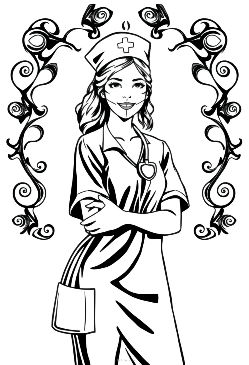 Nurse coloring page for kids