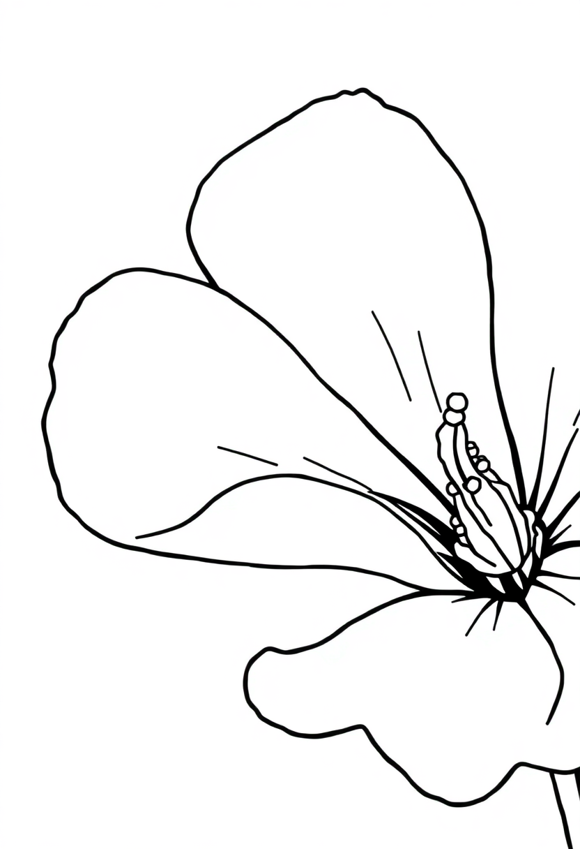 O'Keeffe flower close-up coloring page showing large curved petals with bold outlines in Georgia O'Keeffe style
