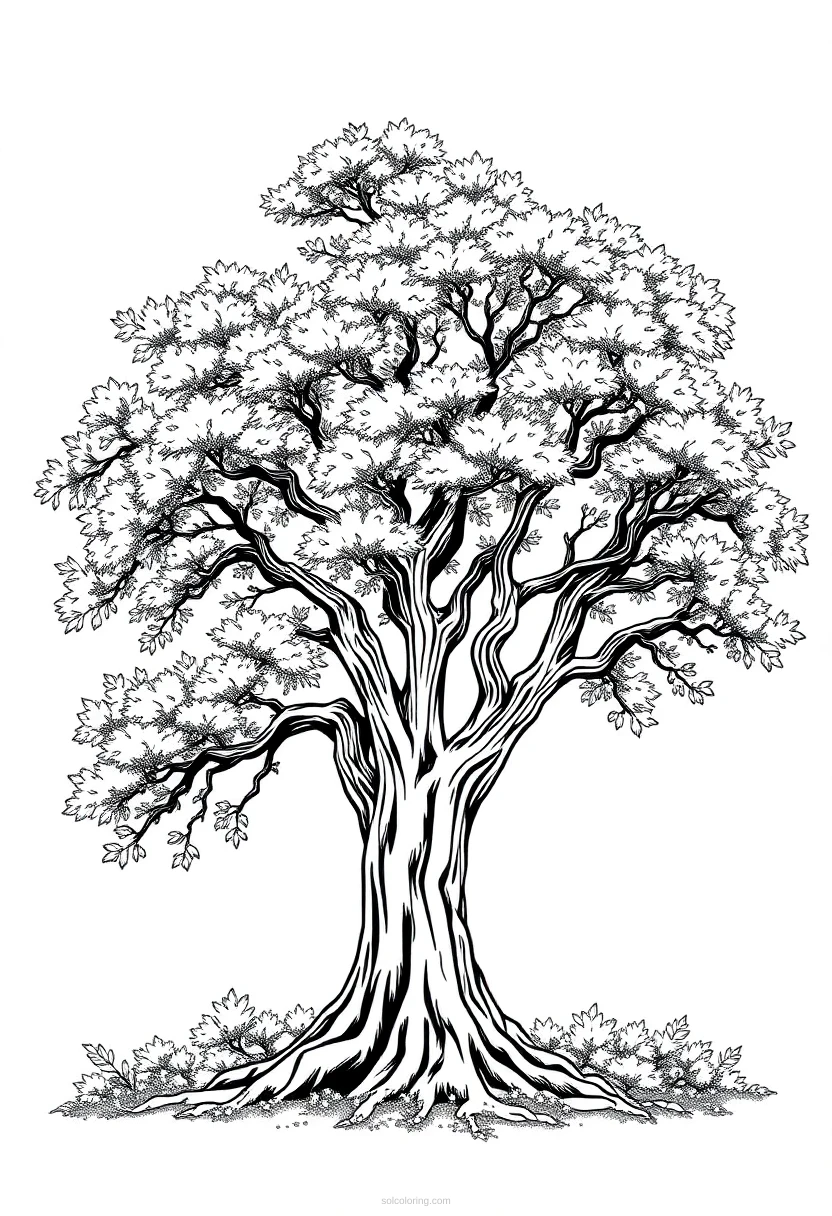 Oak Tree coloring page for kids