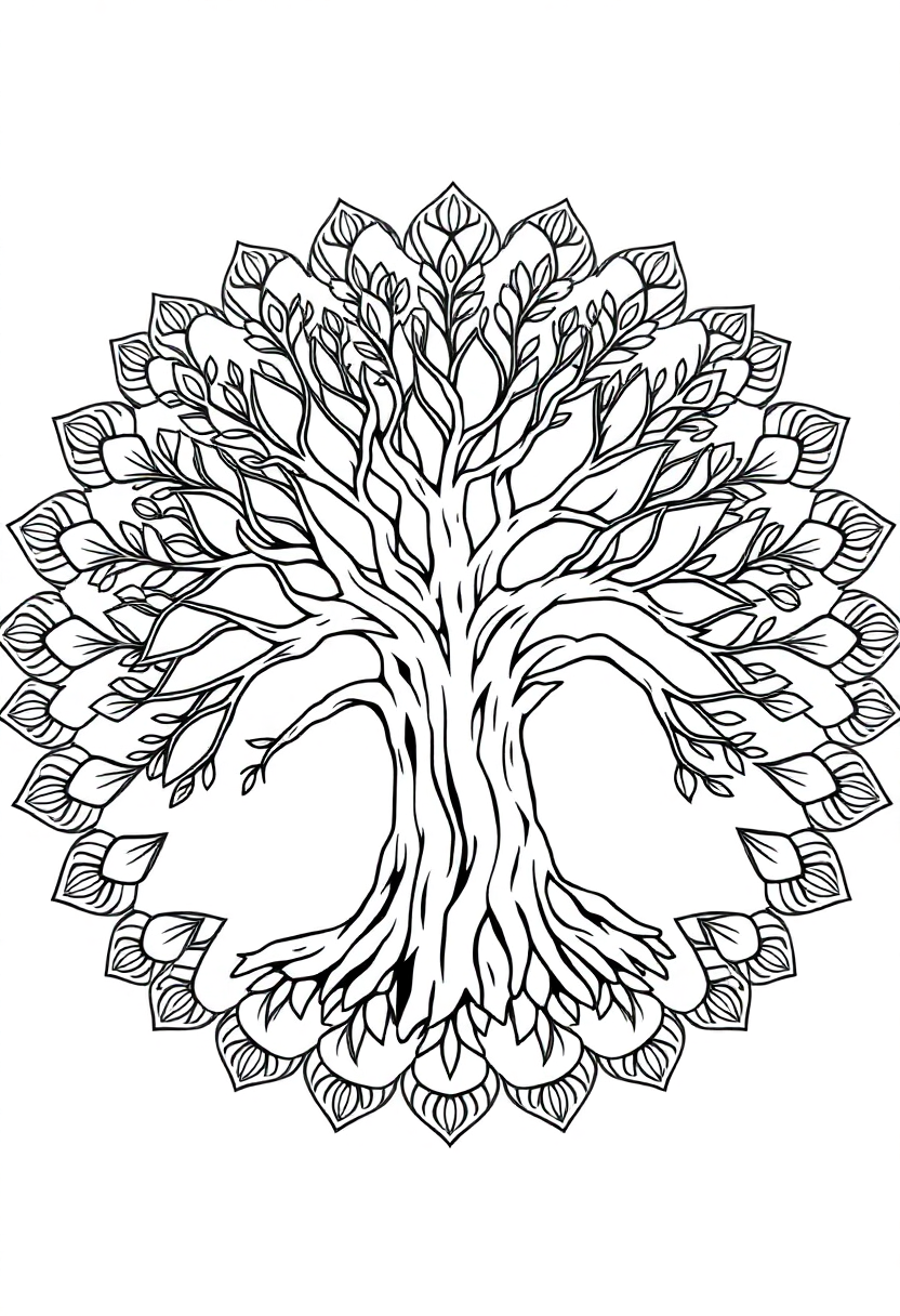 Oak Tree coloring page, free printable