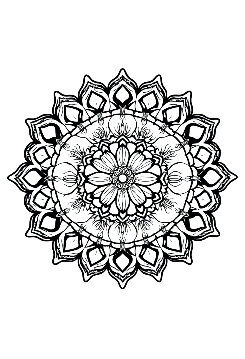 Ocean Waves and Seashells Mandala coloring page for kids