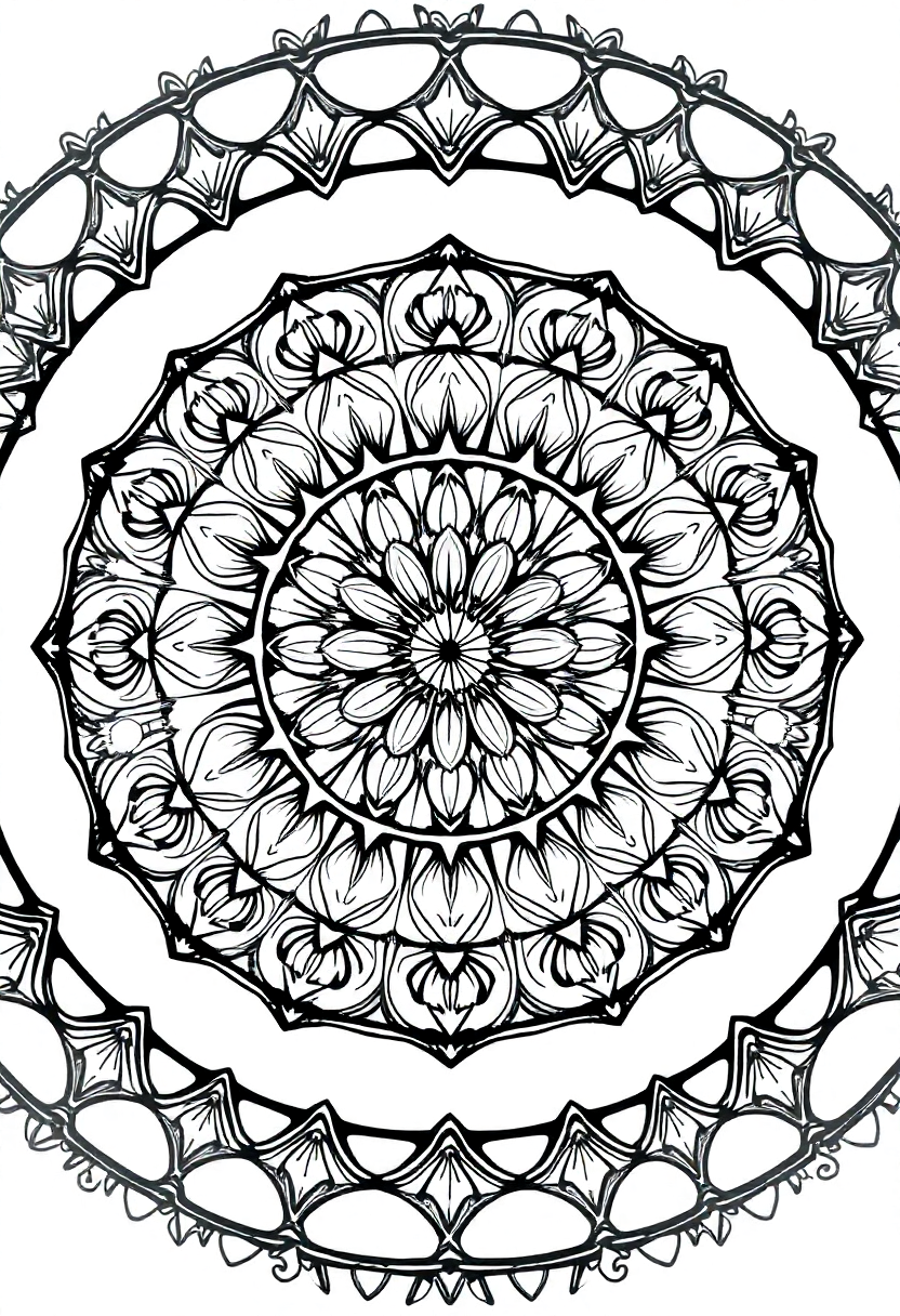 Ocean Waves and Seashells Mandala coloring page for kids