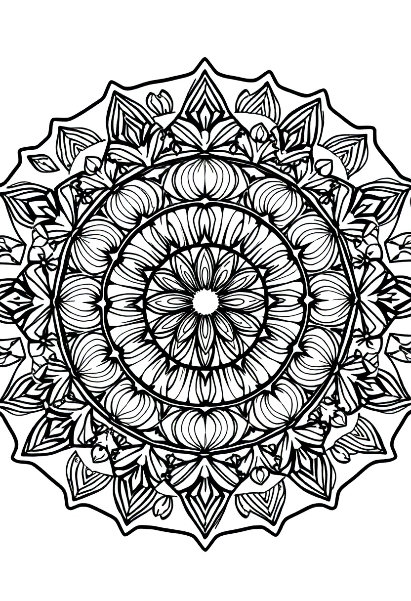 Ocean Waves and Seashells Mandala coloring page for kids