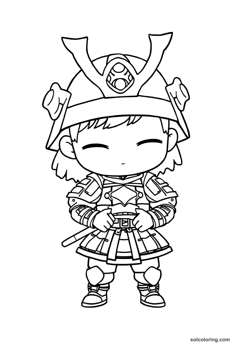 Chibi Oda Nobunaga in Battle Armor coloring page, free printable chibi style