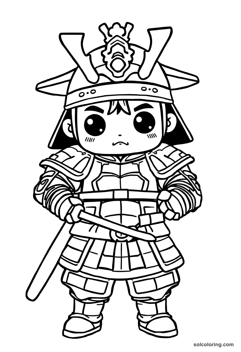 Cute Cartoon Oda Nobunaga in Battle Armor coloring page, free printable cute cartoon style