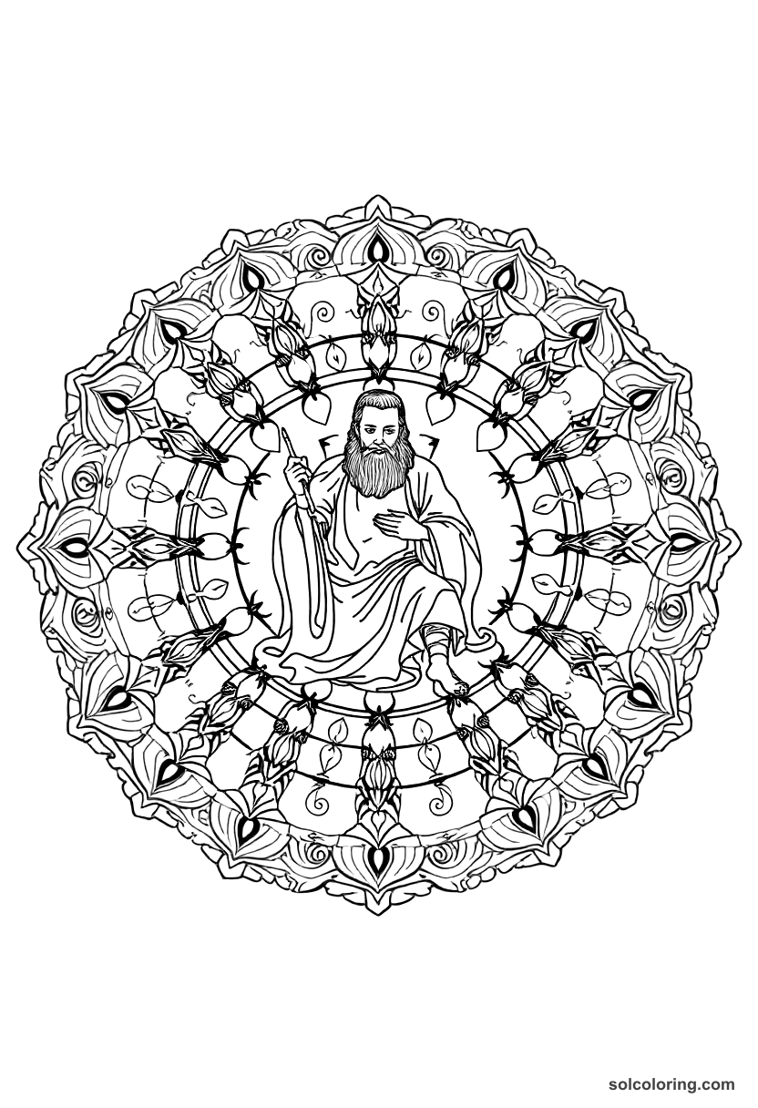 Mandala Olaf Tryggvason Baptizing Norway coloring page, free printable mandala style