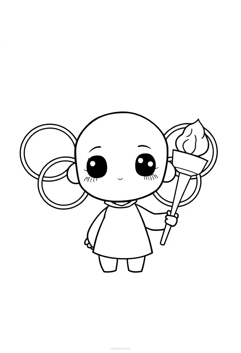 Olympic Rings and Torch coloring page for kids