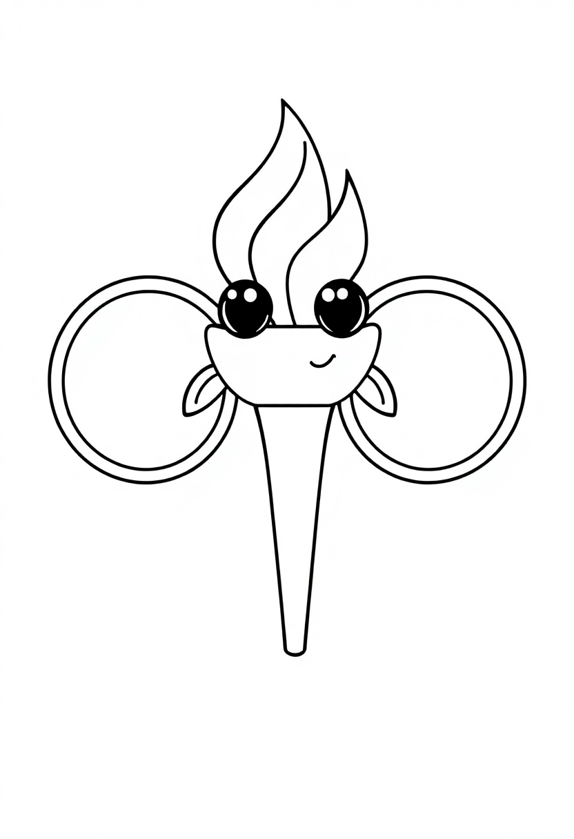 Olympic Rings and Torch coloring page, free printable