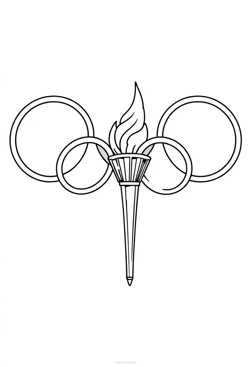 Olympic Rings and Torch coloring page for kids