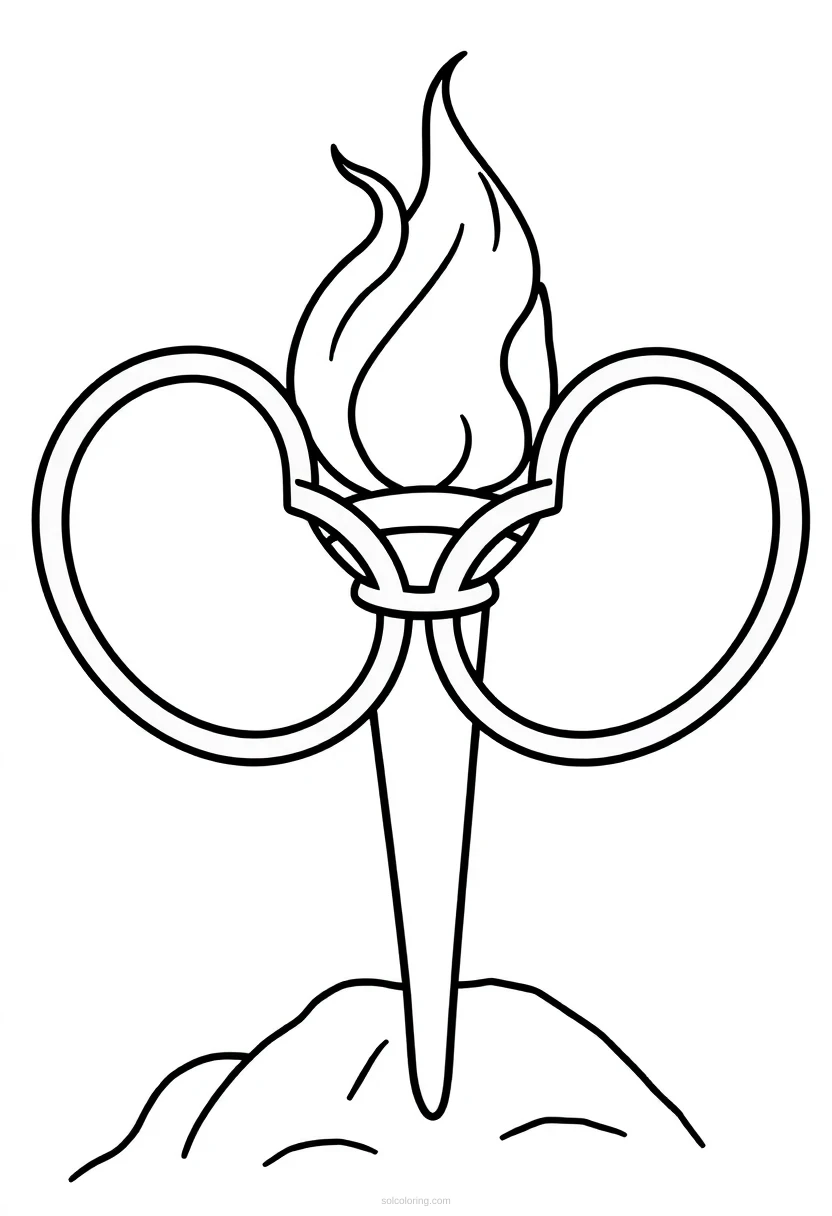 Olympic Rings and Torch coloring page for kids