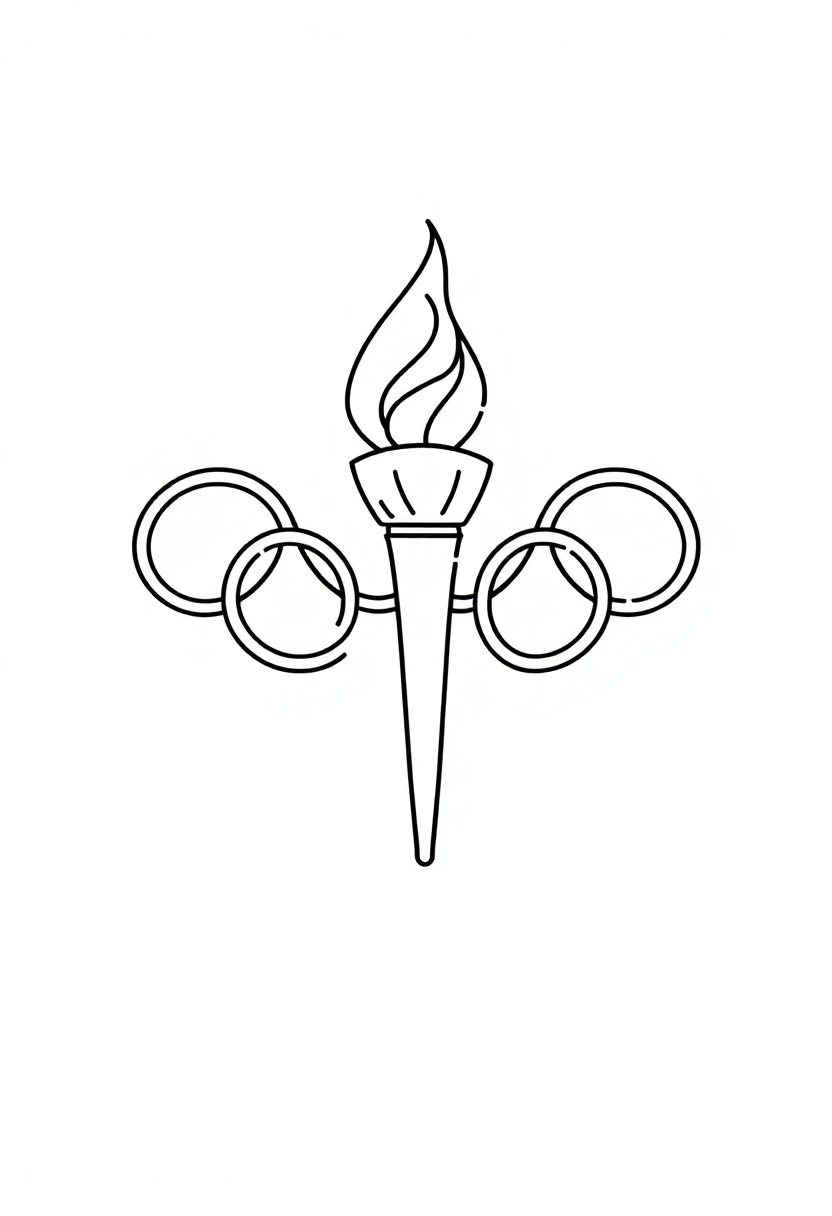 Olympic Rings and Torch coloring page, free printable