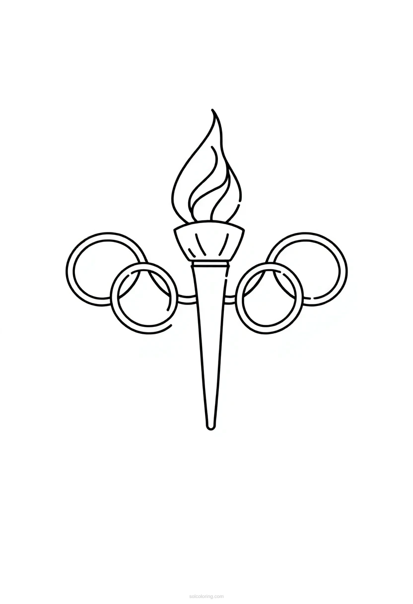 Olympic Rings and Torch coloring page for kids