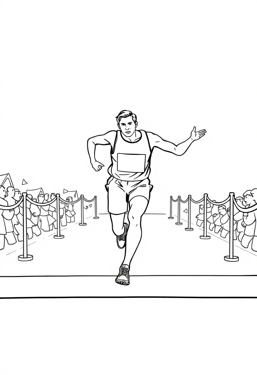 Olympic Runner Crossing Finish Line coloring page, free printable