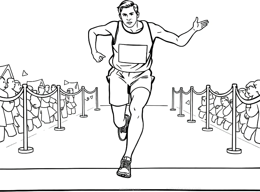 Olympic Runner Crossing Finish Line coloring page for kids