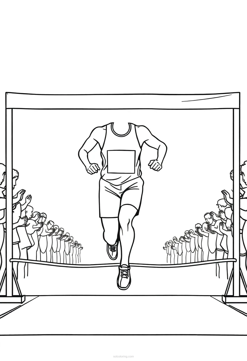 Olympic Runner Crossing Finish Line coloring page for kids