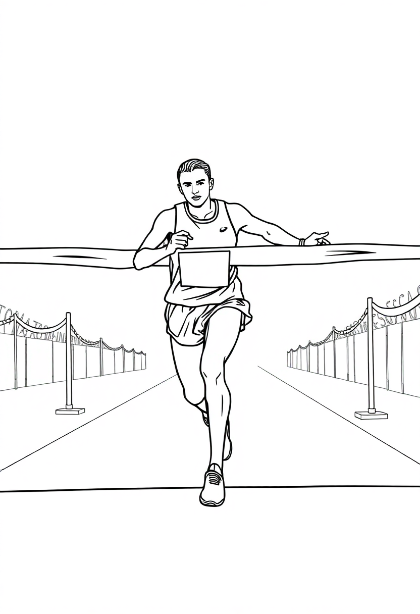 Olympic Runner Crossing Finish Line coloring page, free printable