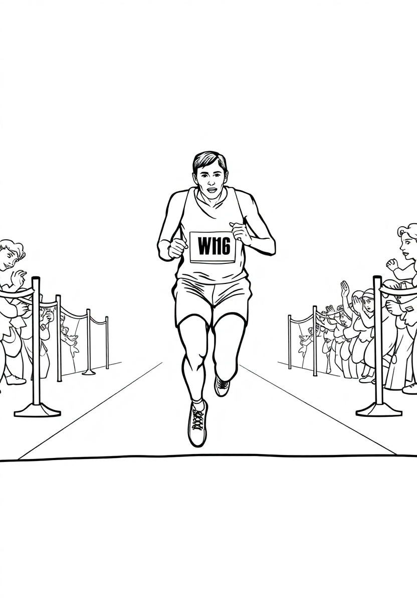 Olympic Runner Crossing Finish Line coloring page, free printable