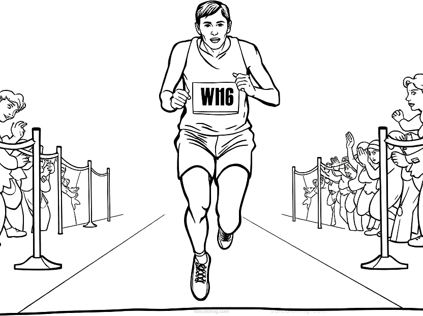 Olympic Runner Crossing Finish Line coloring page for kids