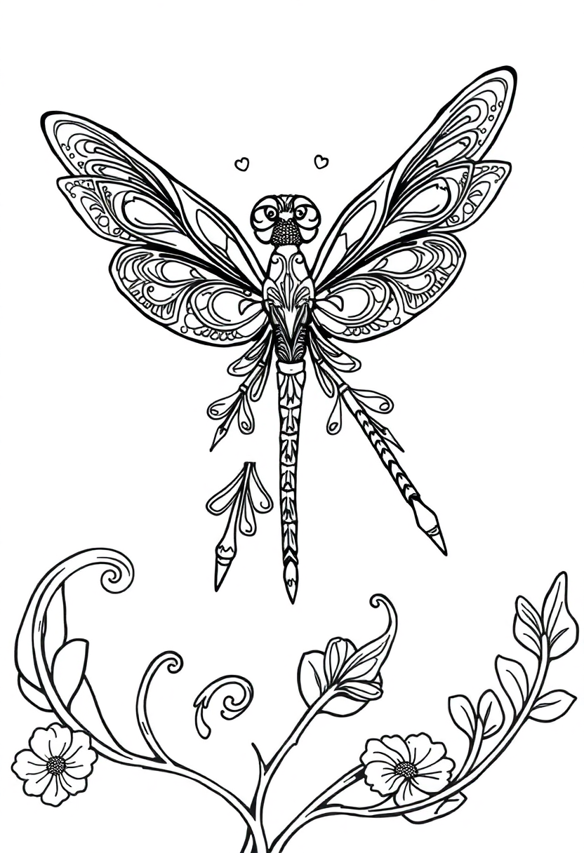 Ornamental Dragonfly coloring page, free printable