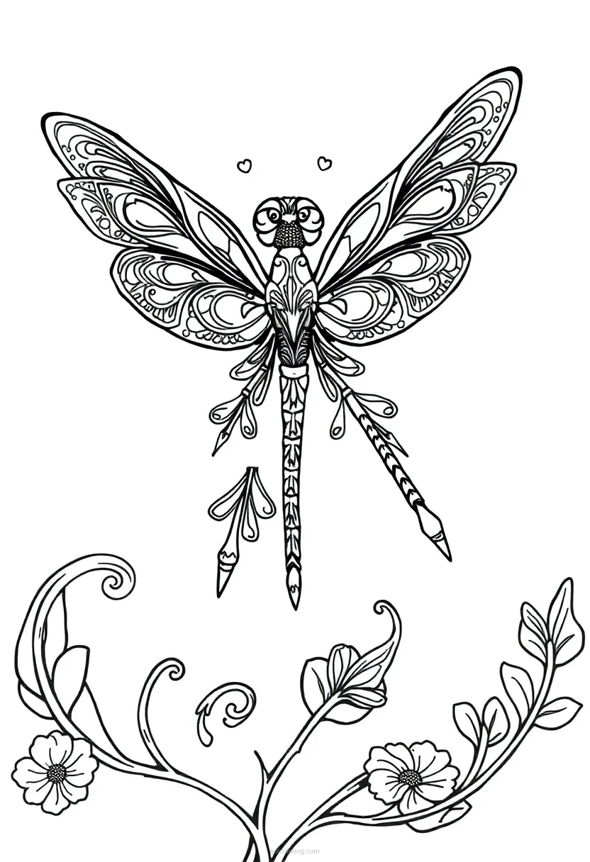 Ornamental Dragonfly coloring page for kids