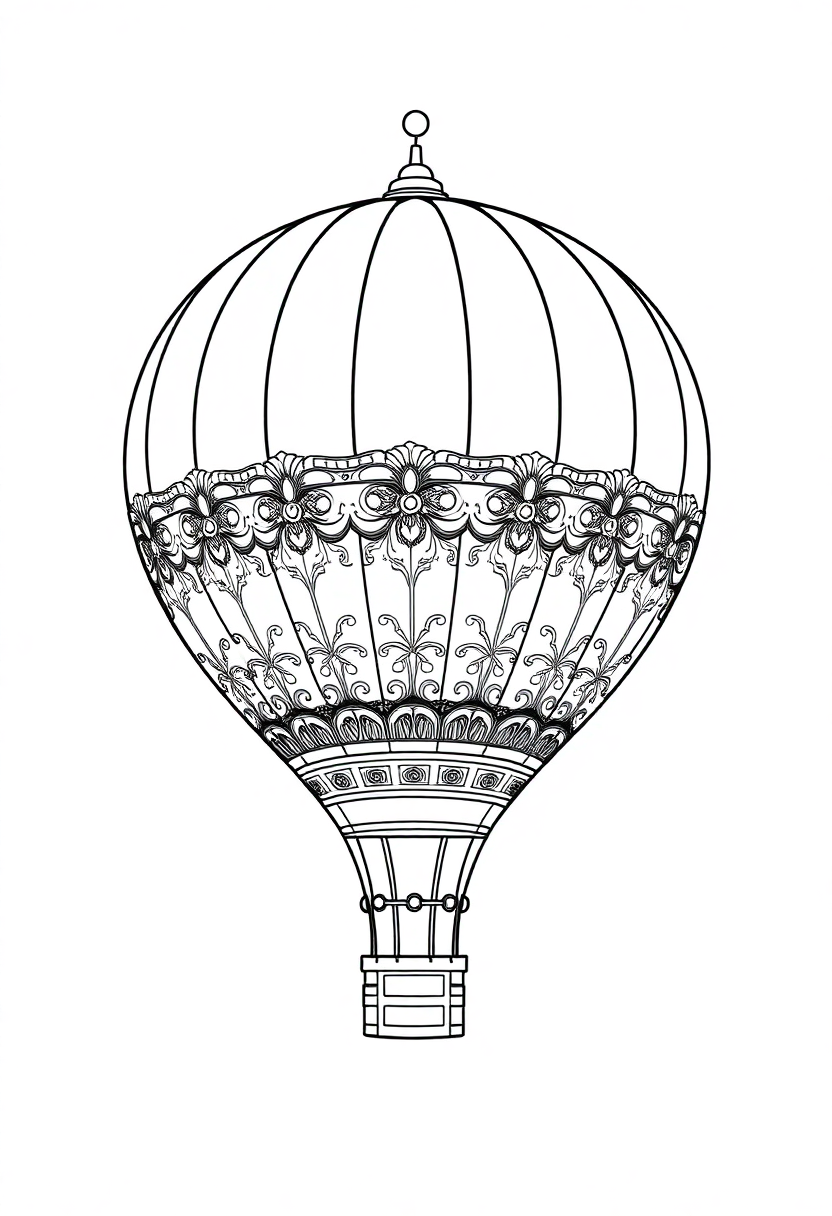 Ornate Hot Air Balloon coloring page, free printable